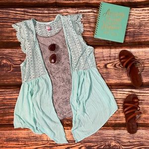 No Boundaries Open-Front Aqua Lace Overpiece